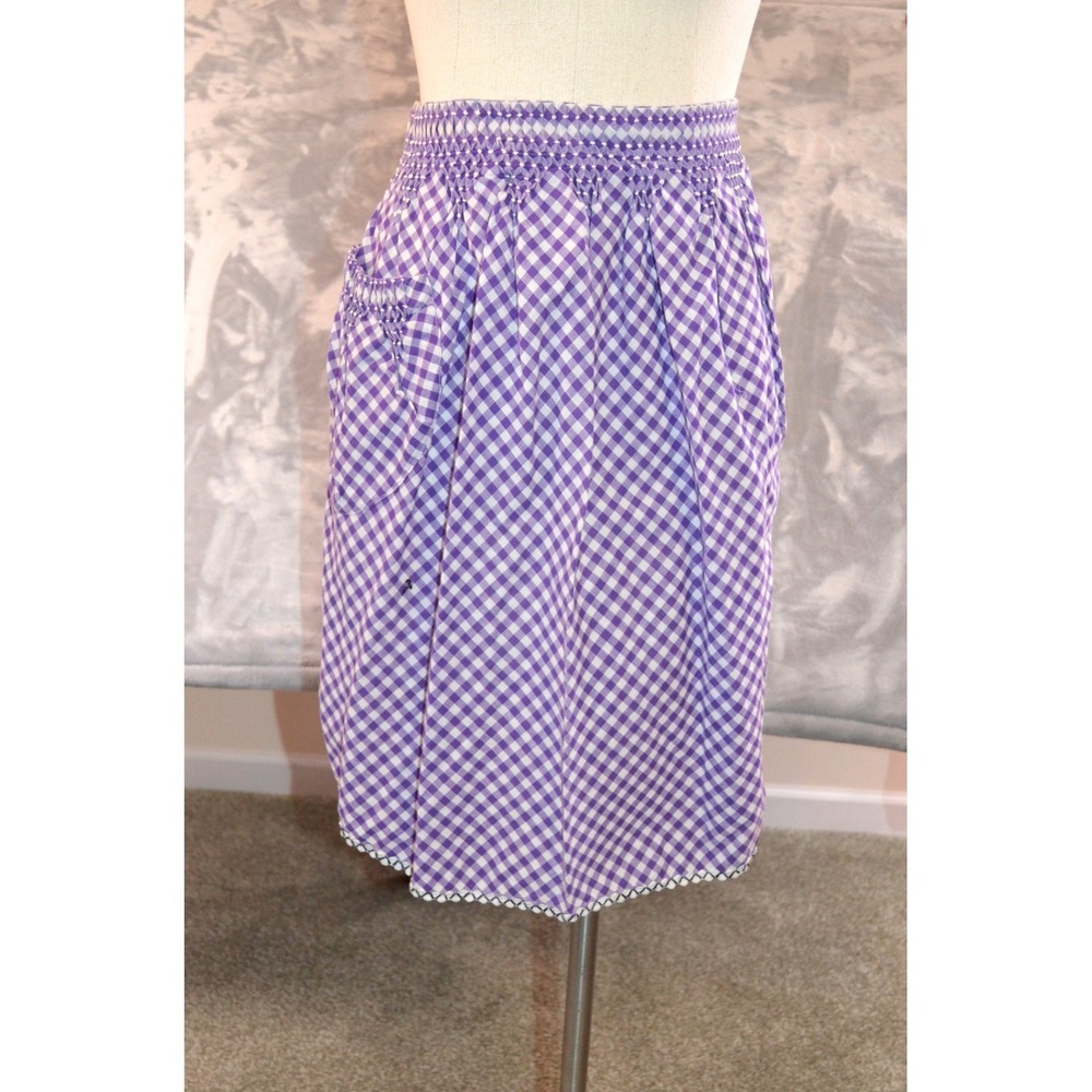 Vintage MCM 60s Half Apron Purple & White Gingham Smocked Pocket Waist Band 20"